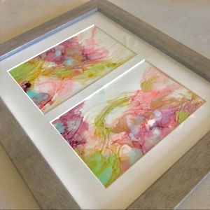 “Gradual Shift” alcohol ink original art 2- 4 x 6s - framed 9.5” x 11.5”